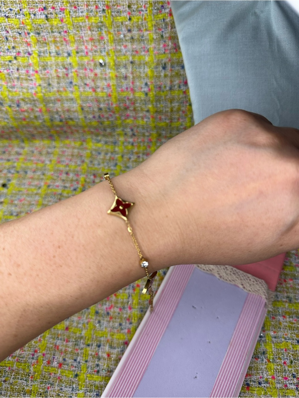 Gold-Plated Bracelet with Red Enamel Star Charm